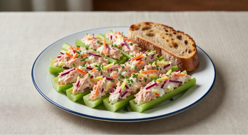Confetti Tuna in Celery Sticks